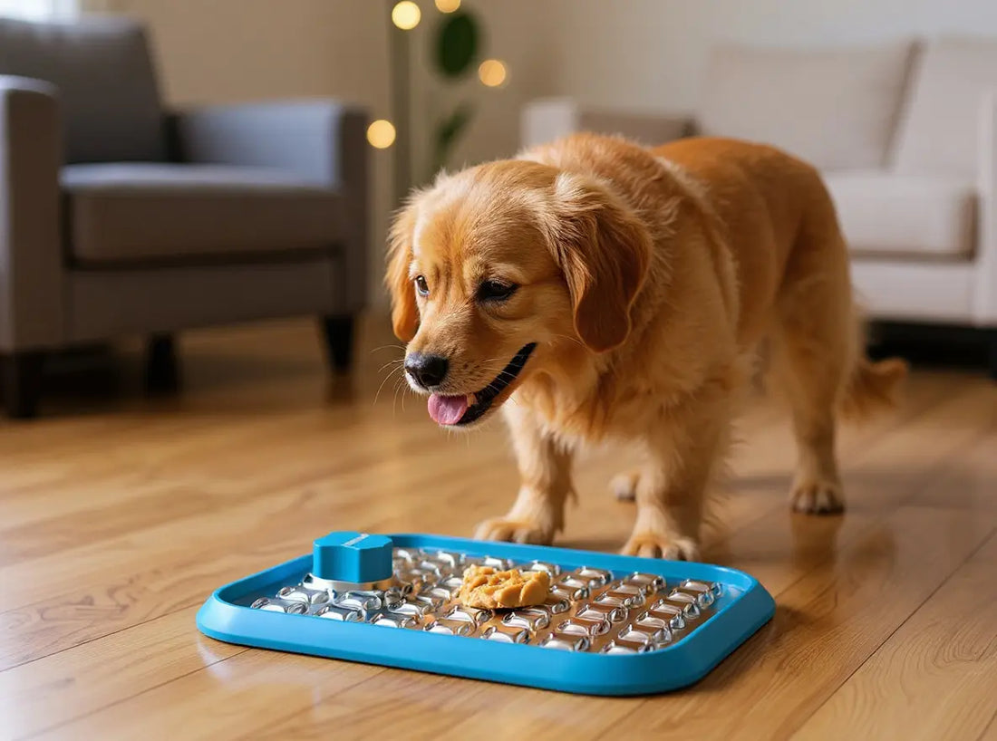 Pawtners Stainless Steel Lick Mat for Dogs: Durable stainless steel lick mat designed for large dogs, promoting slow feeding and anxiety relief.