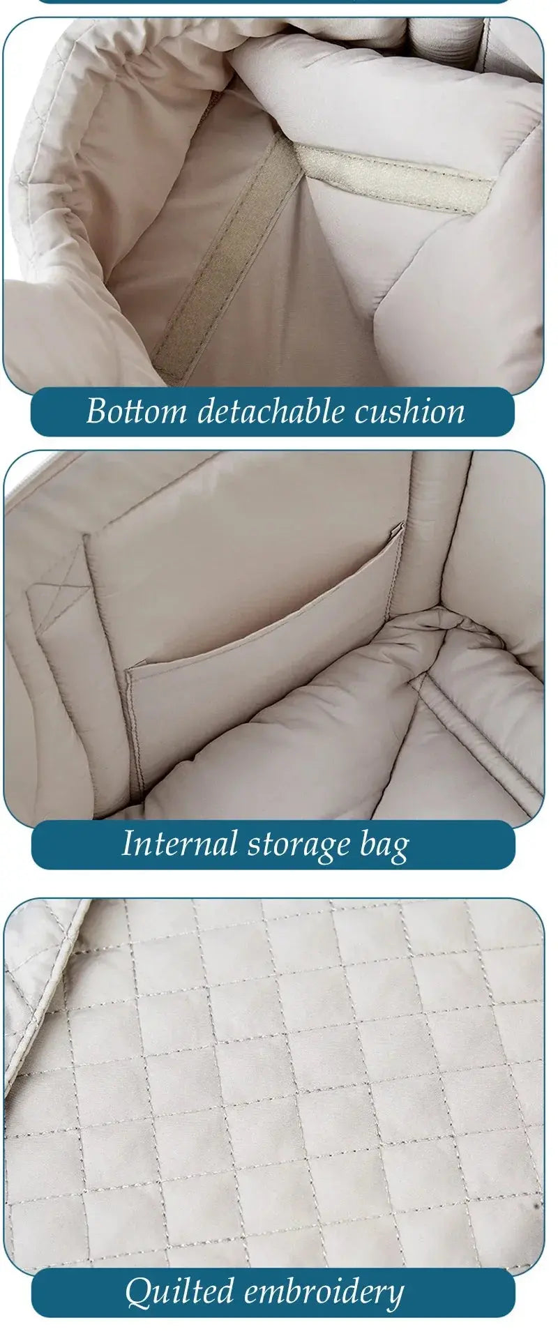 Stylish quilted cotton pet handbag for small dogs and cats, available in chic colors.