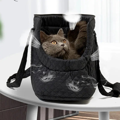 Stylish quilted cotton pet handbag for small dogs and cats, available in chic colors.